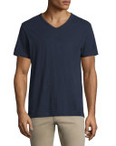 Slub Short-Sleeve V-Neck T-Shirt, Navy