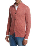 Stand-Collar Mélange Cardigan, Lava Red