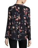 Divitri Floral-Print Georgette Top, Black