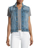 Debbie Stud-Trim Denim Vest, Janelle