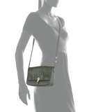 Cynnie Crocodile-Embossed Shoulder Bag, Bottle Green