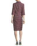 Check Matelassé Sleeveless Sheath Dress, Navy/Multi