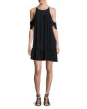 Valley Frill Cold-Shoulder Coverup Dress, Black