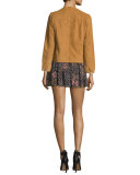 Smocked Floral Silk Mini Skirt, Noir