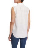 Le Scarf Sleeveless Dot-Print Blouse, Blanc Dot