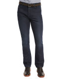 Cotton-Silk Five-Pocket Denim Jeans, Dark Indigo