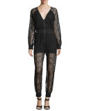 Currie Lace Front-Zip Jumpsuit, Black