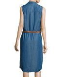 Sleeveless Belted Chambray Shirtdress