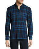 Check Cotton Flannel Shirt, Bright Navy