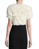 Rosette Patchwork Rabbit Fur Bolero, Ivory