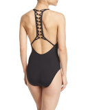 Algiers Plunge-Neck Strappy-Back One-Piece Swimsuit