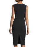 Sleeveless Crossover V-Neck Sheath Dress, Black