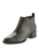 Alie Leather Cap-Toe Bootie, Black