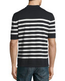 Highlands Striped Short-Sleeve Polo Shirt, Black/White