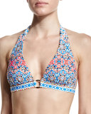 Printed Center-Ring Halter Swim Top