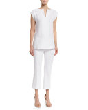Joanie Short-Sleeve Linen Blouse 