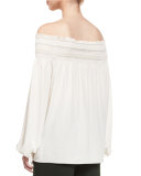 Smocked Off-the-Shoulder Blouse, Ivory