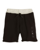 Colorblock Drawstring Sweat Shorts, Black, Size 6-10