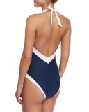 Cape Cod Padded V-Neck Halter One-Piece Swimsuit, Navy