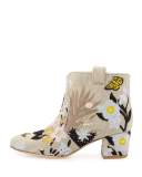 Belen Embroidered Western Ankle Boot, Beige/Pastel