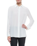 Long-Sleeve Collared Blouse, White