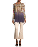 Degrade Paisley Silk Tunic, Peach/Lilac