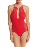 Sun Dance High-Neck One-Piece Swimsuit, Cardinal