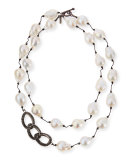 Baroque Pearl & Black Spinel Link Necklace, 35"