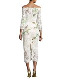 Floral Lace Off-the-Shoulder Midi Dress, White/Multi