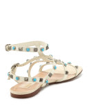Rockstud Rolling Leather Flat Sandal, Light Ivory