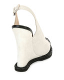 Intrecciato-Toe Slingback Wedge Pump, White/Black
