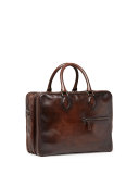Three-Zip Leather Briefcase, Brown 