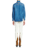 Long-Sleeve Tie-Neck Blouse, Denim