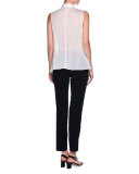 Sleeveless Bib-Front Tuxedo Blouse, White