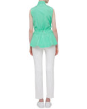Sleeveless Drawstring-Waist Blouse, Spearmint