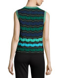 Ripple-Stitch Ribbon-Stripe Tank Top, Teal