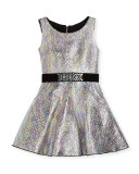 Sleeveless Metallic Fit-and-Flare Dress, Multicolor, Size 7-16