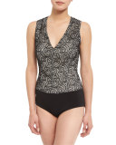 Zooey Lace V-Neck Bodysuit, Black/White