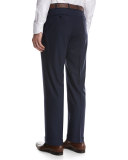 Solid Wool Flat-Front Pants, Blue