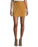 Belted Suede Wrap Skirt, Sand