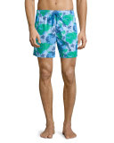 Moorea Globe & Turtle Printed Swim Trunks, Light Blue