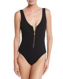 Delphine V-Neck Zip-Front One-Piece Swimsuit