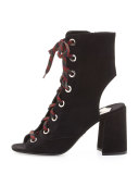 Suede Lace-Up 85mm Bootie, Nero