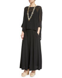 Wide-Leg Pleated Silk Ankle Pants 
