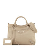 Metallic Edge Nickel Velo AJ Bag, Taupe