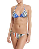 Padded String Bikini W/Stripes, Blue Multi