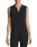 Tailored Vest w/ Crocheted-Lace Back Yoke, Black