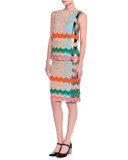 Ruffled Zigzag Pencil Skirt, Beige/Multi