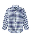 Long-Sleeve Gingham Sport Shirt, Blue, Size 5-7