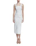 Sleeveless Tonal-Plaid Sheath Dress, White/Ivory